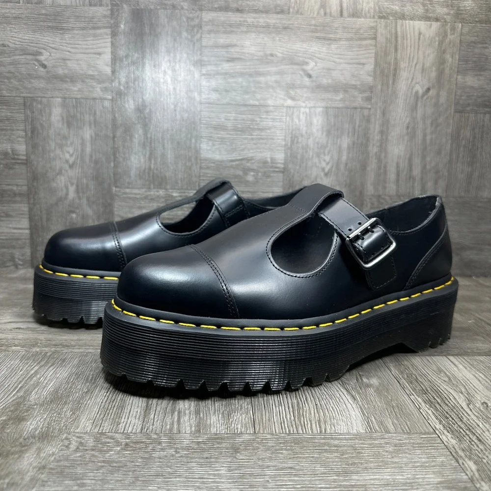 Dr. Martens Bethan Mary Jane Womens 10 Black Platform Leather T-Bar NEW